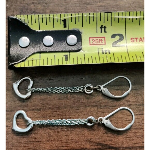 Earrings Heart Sterling Silver 925 Dangle Signed IBB 2" 2g - Picture 4 of 5